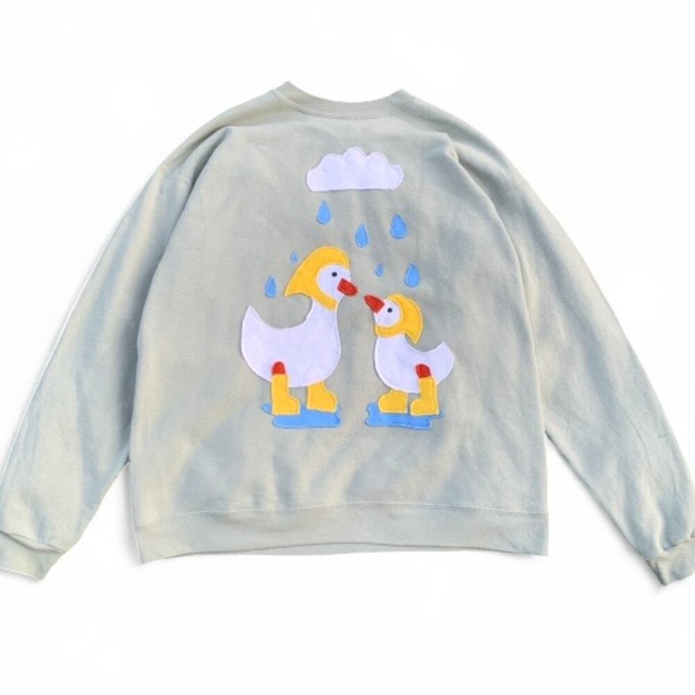 Custom Upcycled Y2K Silly Goose Patchwork Green Crewneck